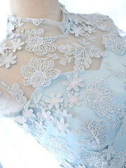 Blue Homecoming Dress High Neck Tulle Lace Short Party Cocktail Dress