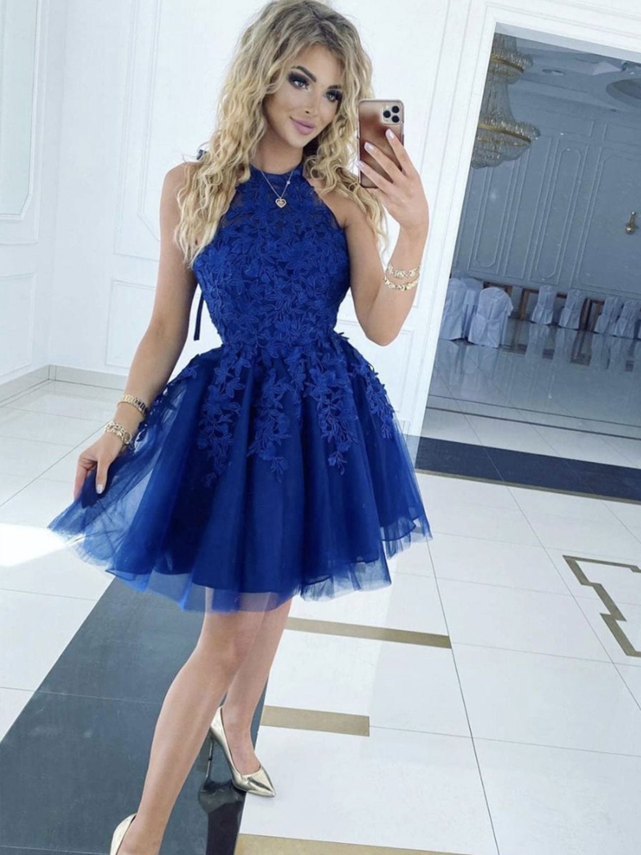 Blue Homecoming Dress Tulle Lace Short Party Cocktail Dress