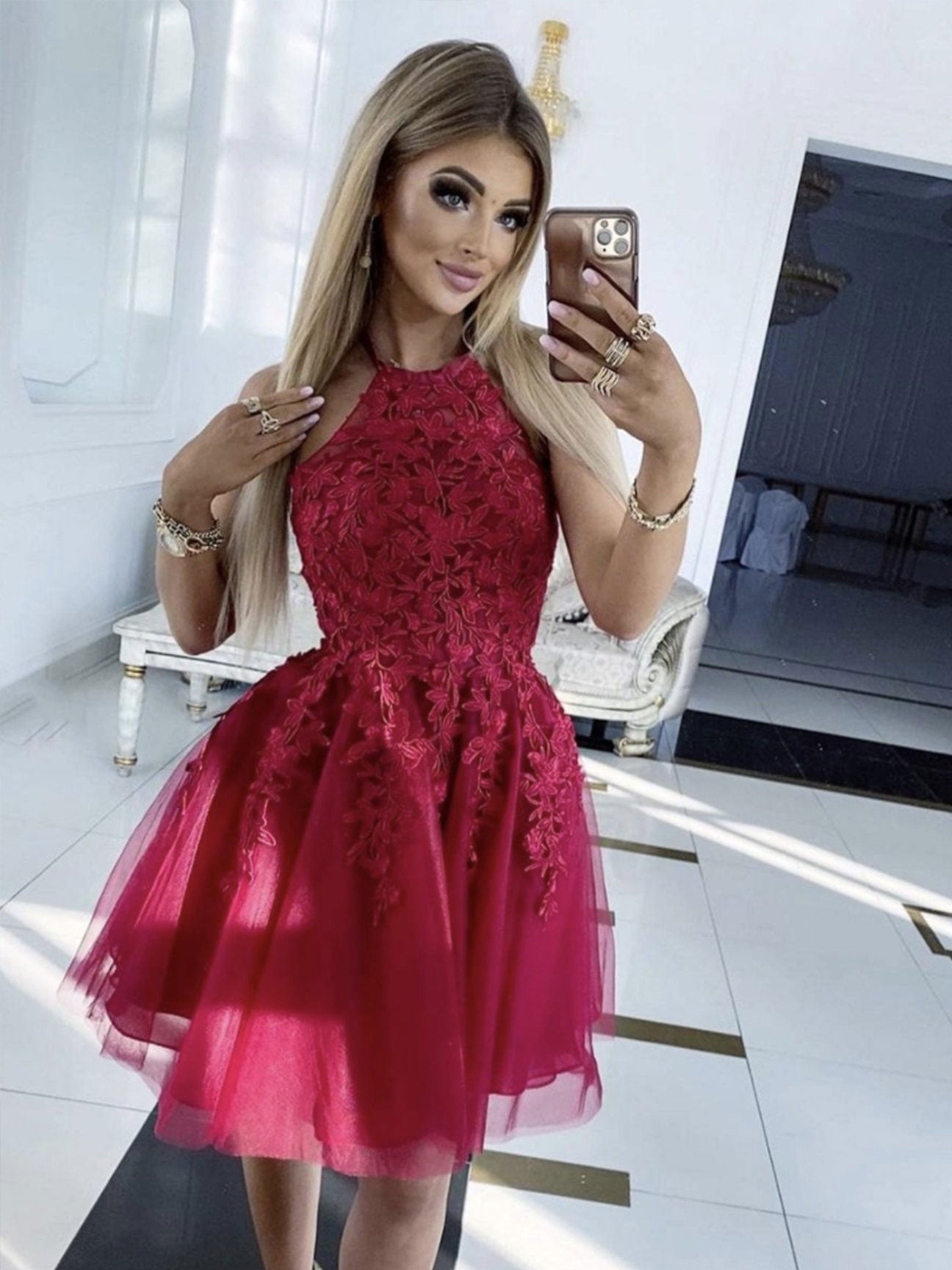 Blue Homecoming Dress Tulle Lace Short Party Cocktail Dress