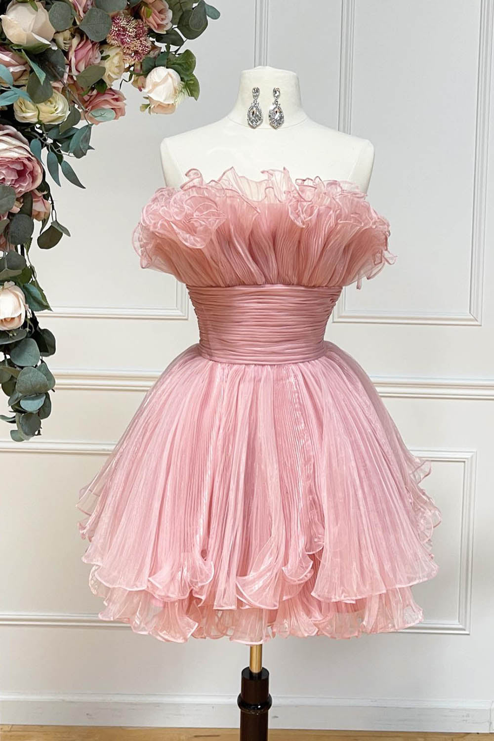 Blue Homecoming Dresses A-Line Strapless Ruffled Short Cocktail Dresses