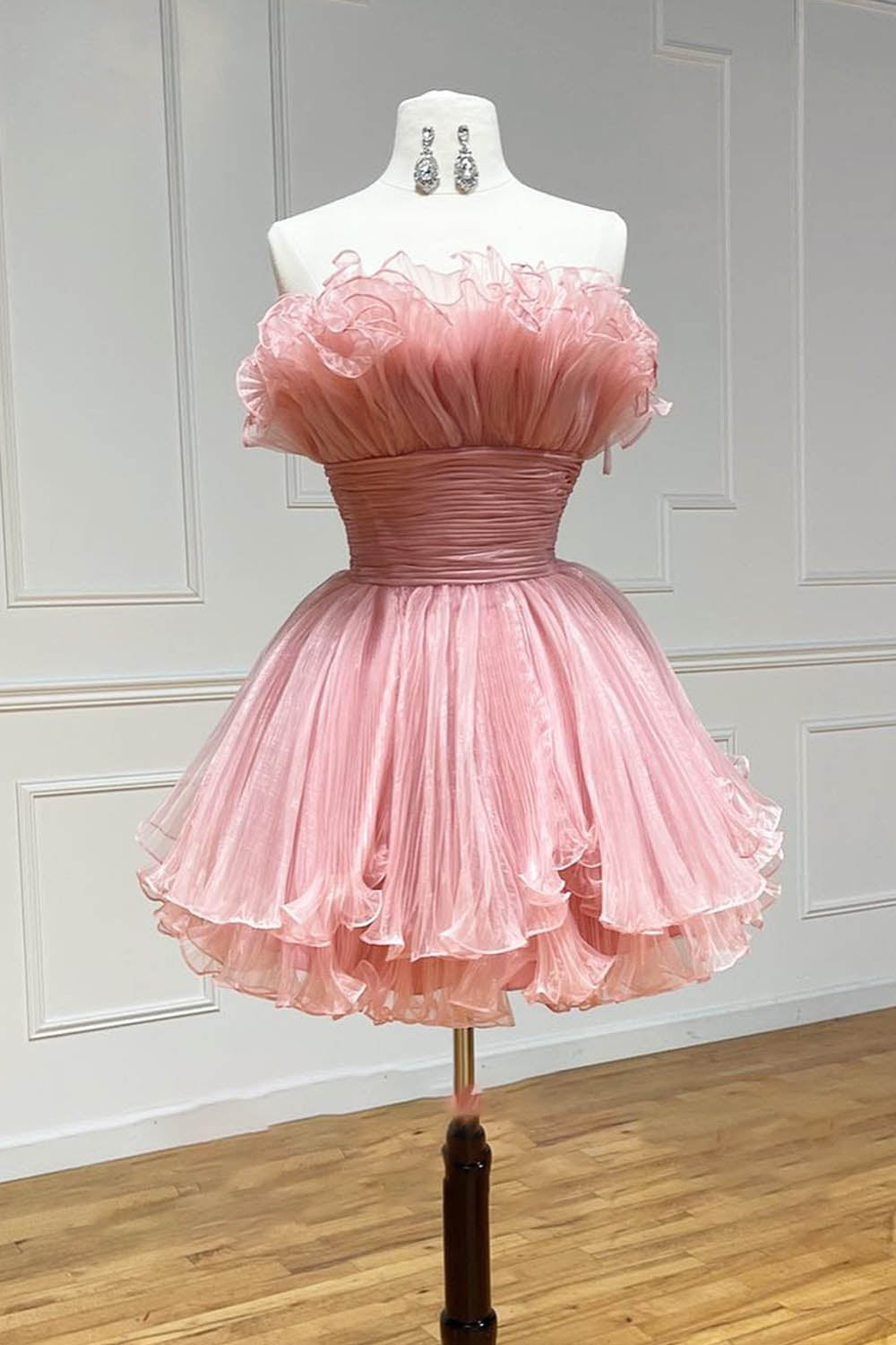 Blue Homecoming Dresses A-Line Strapless Ruffled Short Cocktail Dresses