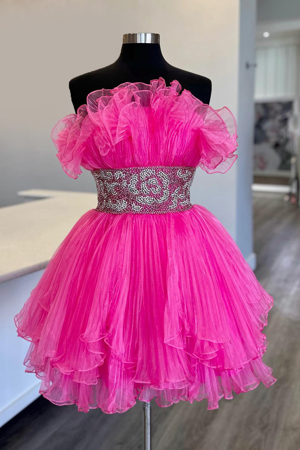 Blue Homecoming Dresses A-Line Strapless Ruffled Short Cocktail Dresses