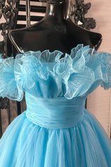 Blue Homecoming Dresses A-Line Strapless Ruffled Short Cocktail Dresses