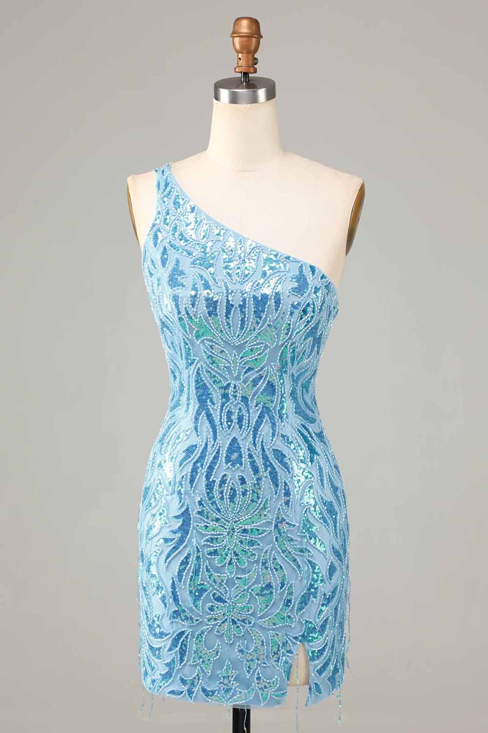 Blue Homecoming Dresses Beaded Fringed Tight Short Cocktail Dresses