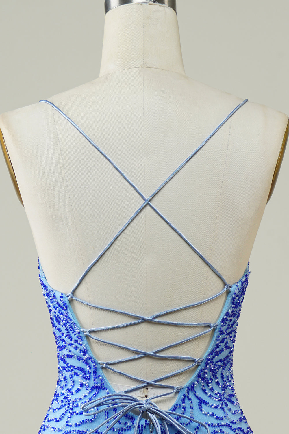 Blue Homecoming Dresses Beaded Lace-Up Back Tight Short Cocktail Dresses