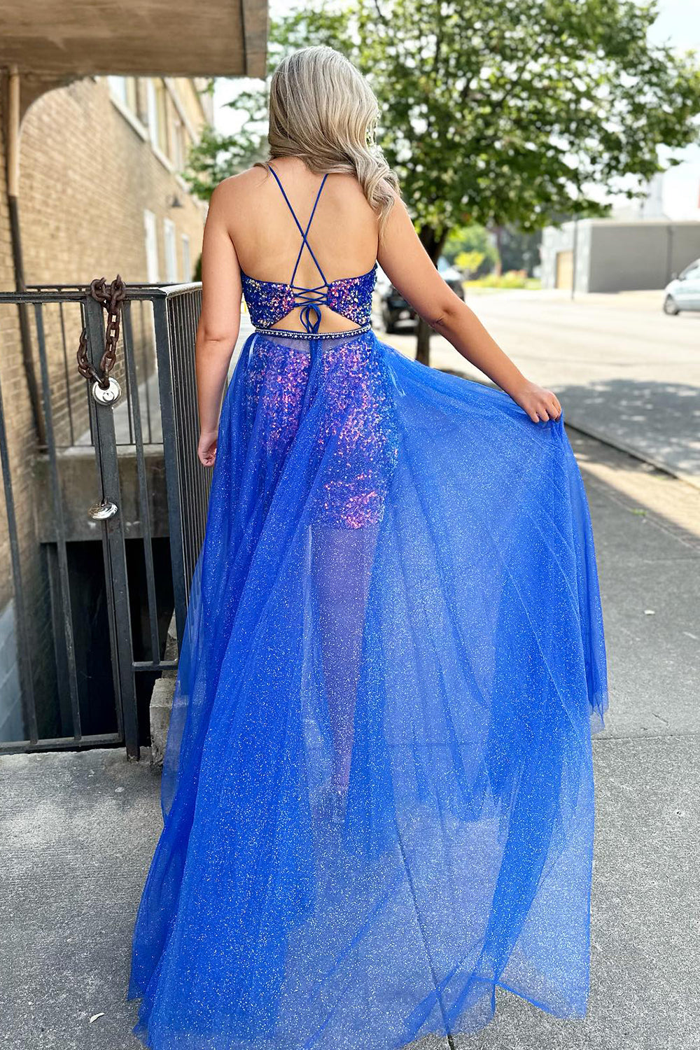 Blue Homecoming Dresses Detachable Train Sequin Tight Short Cocktail Dresses