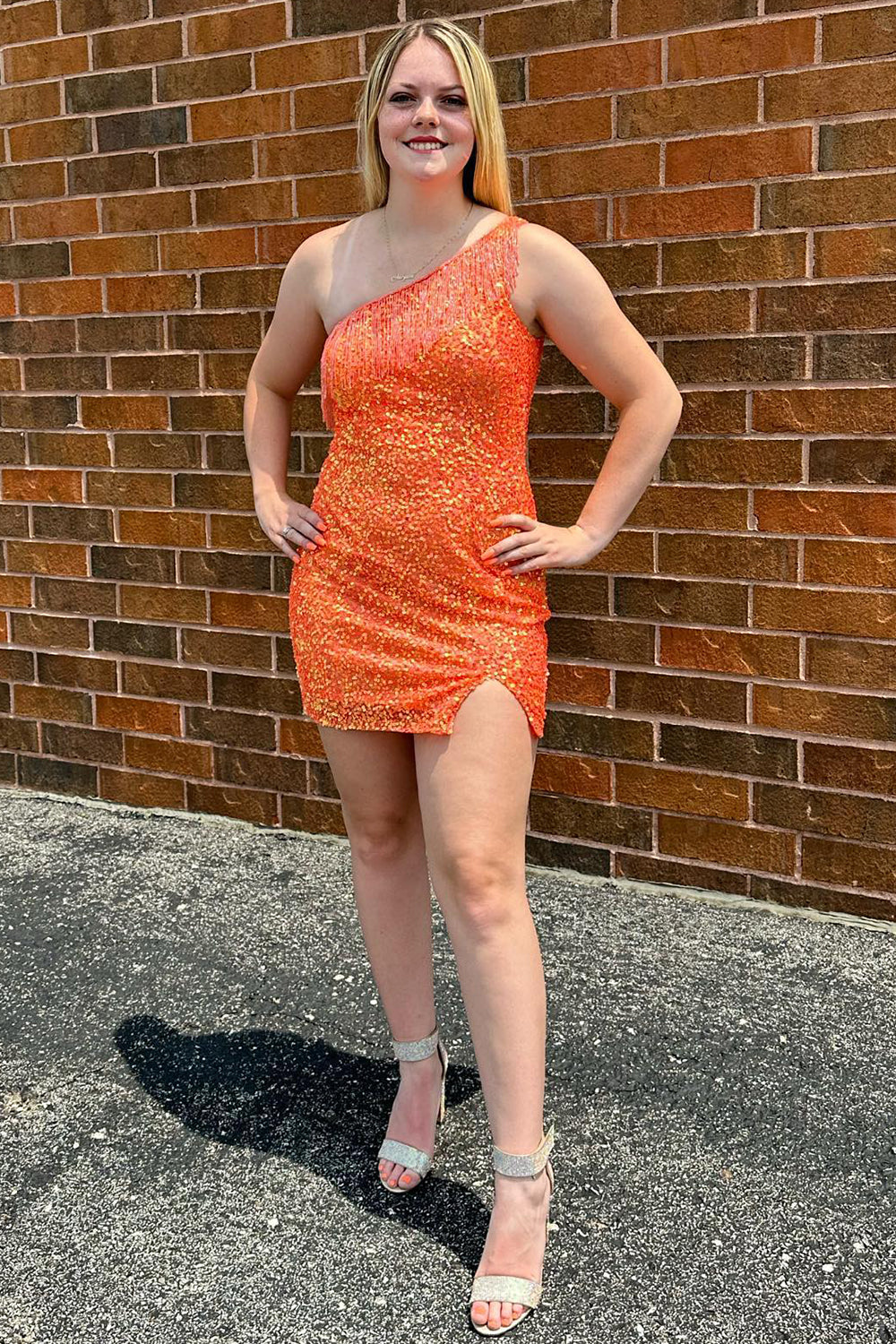 Blue Homecoming Dresses Fringed One Shoulder Tight Sequin Short Cocktail Dresses
