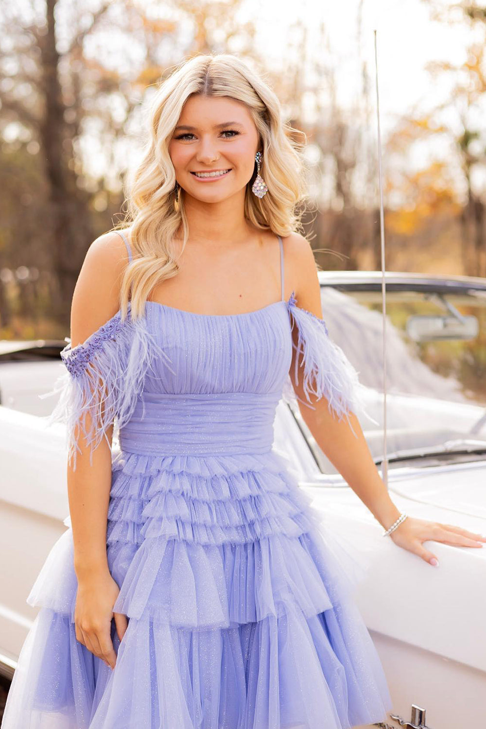 Blue Homecoming Dresses Ruffled Short Cocktail Dresses With Feathers