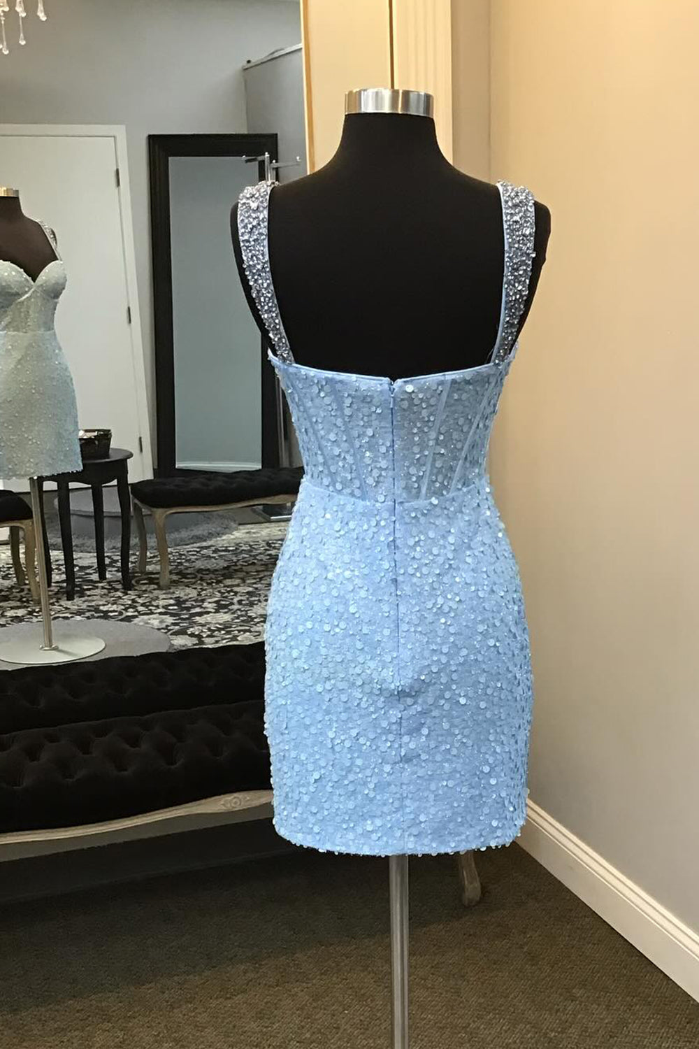 Blue Homecoming Dresses Sequin Corset Bodycon Cocktail Dresses