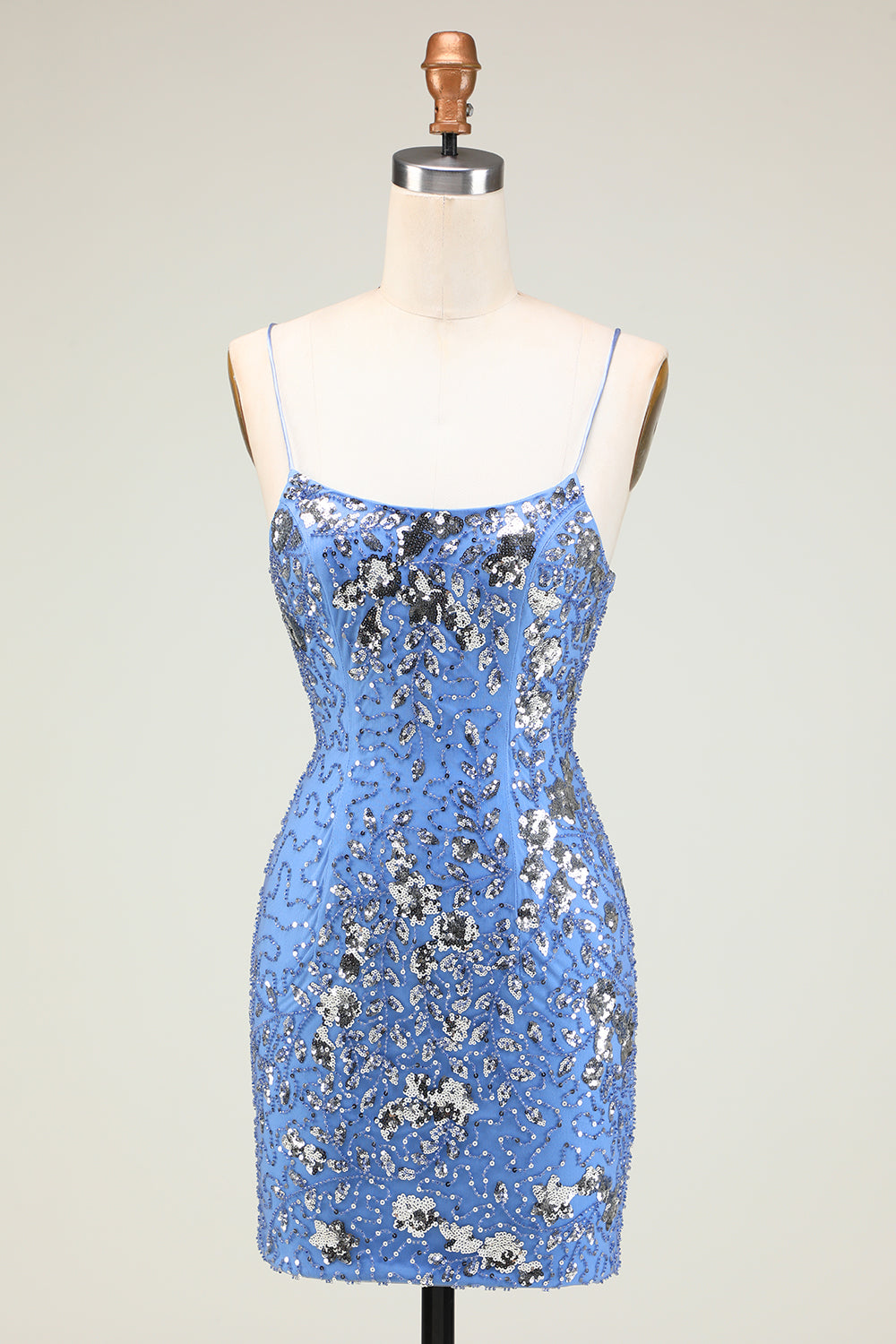 Blue Homecoming Dresses Sequined Beaded Backless Tight Short Cocktail Dresses