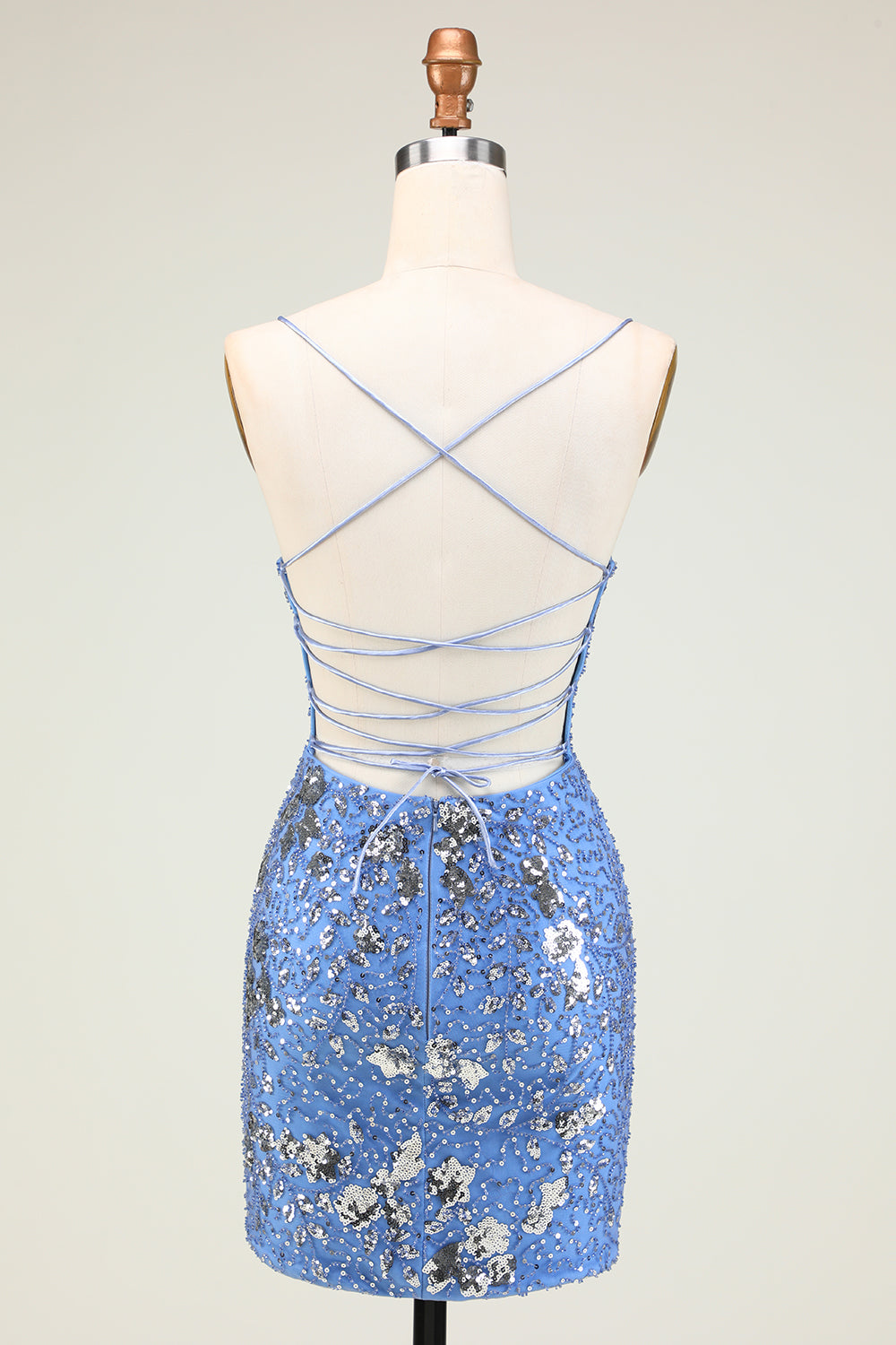 Blue Homecoming Dresses Sequined Beaded Backless Tight Short Cocktail Dresses