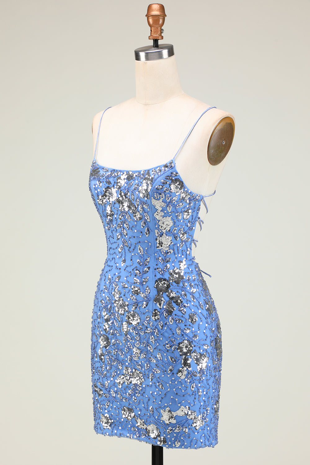 Blue Homecoming Dresses Sequined Beaded Backless Tight Short Cocktail Dresses