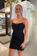 Blue Homecoming Dresses Strapless Corset Tight Short Cocktail Dresses