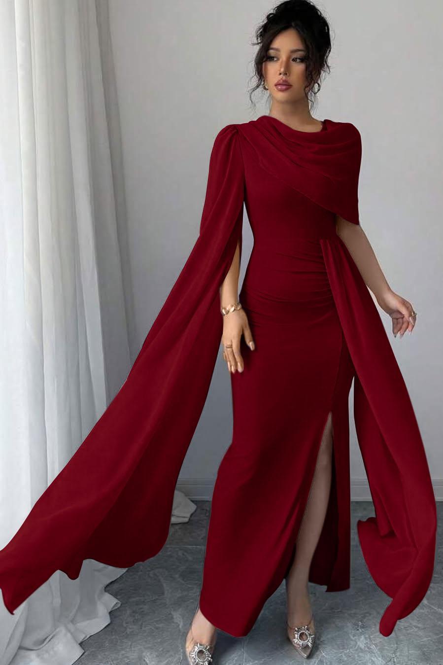 Blue Mermaid Prom Dress Cap Sleeve Crew Neck Satin Formal Dress