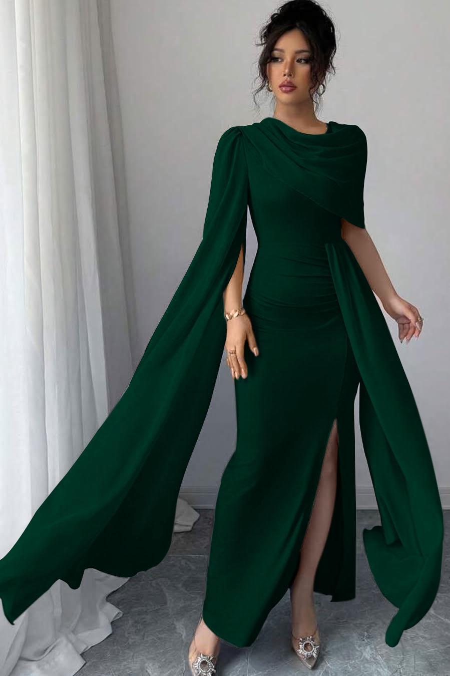 Blue Mermaid Prom Dress Cap Sleeve Crew Neck Satin Formal Dress