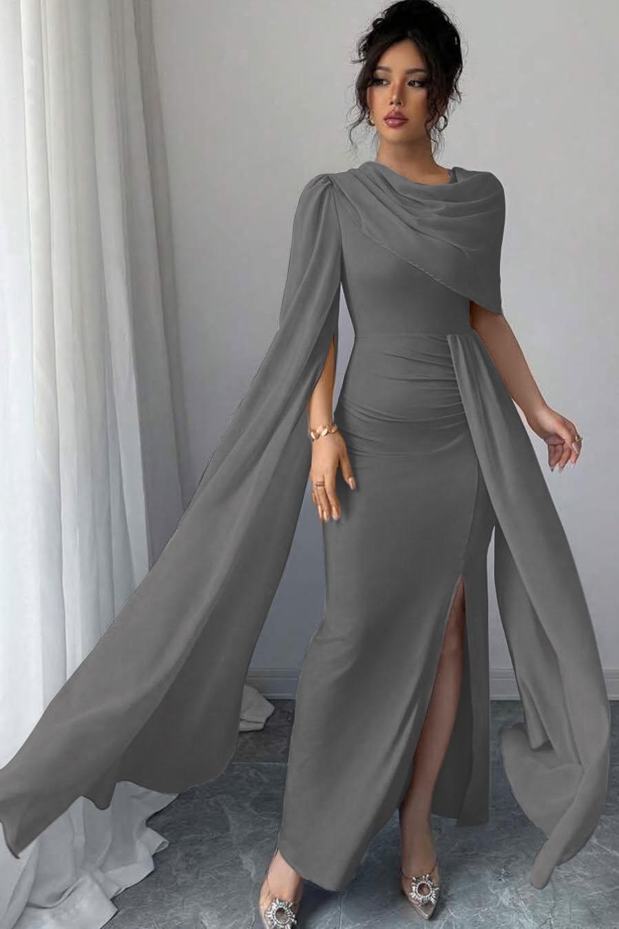 Blue Mermaid Prom Dress Cap Sleeve Crew Neck Satin Formal Dress