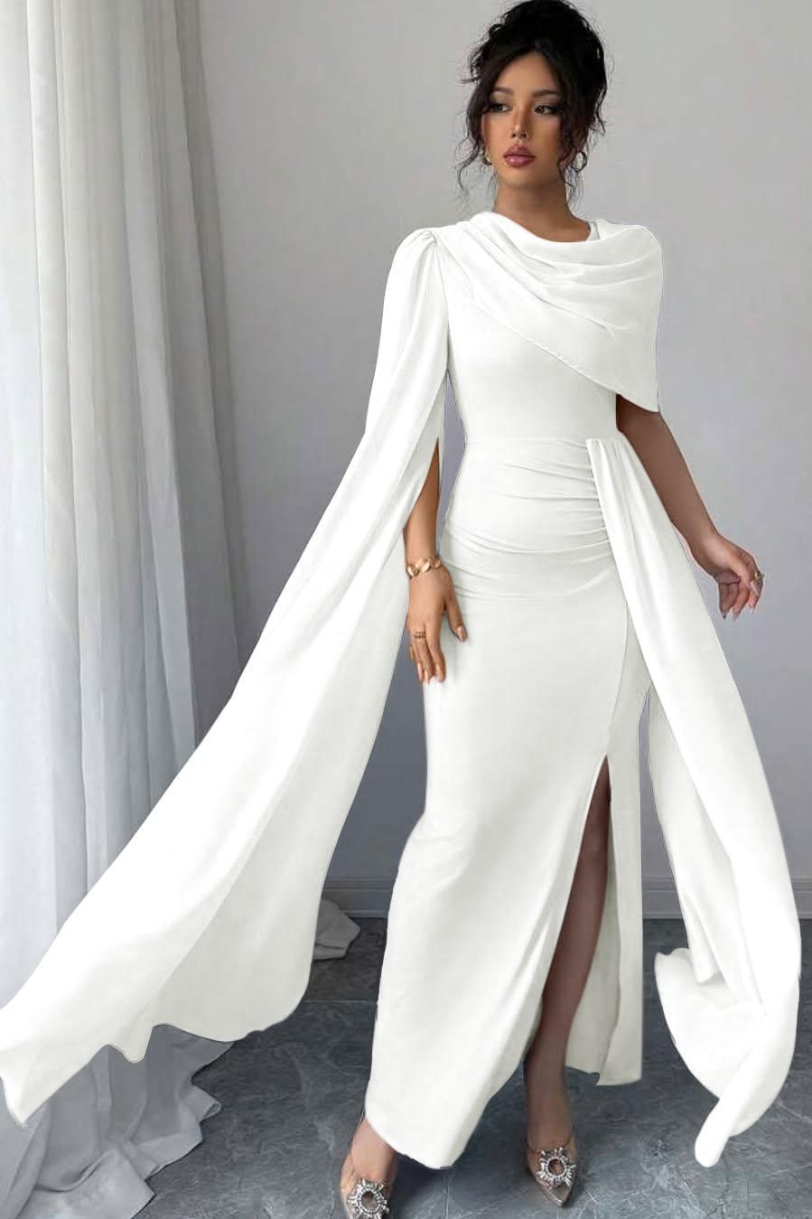 Blue Mermaid Prom Dress Cap Sleeve Crew Neck Satin Formal Dress