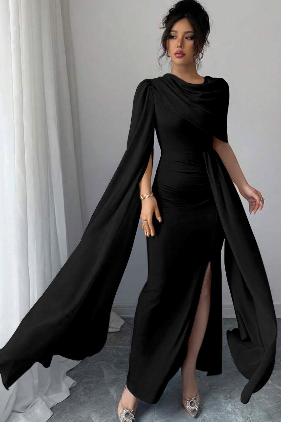 Blue Mermaid Prom Dress Cap Sleeve Crew Neck Satin Formal Dress