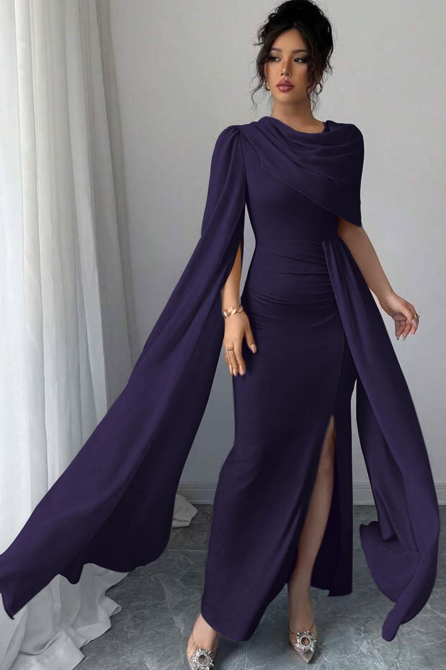 Blue Mermaid Prom Dress Cap Sleeve Crew Neck Satin Formal Dress