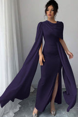 Blue Mermaid Prom Dress Cap Sleeve Crew Neck Satin Formal Dress