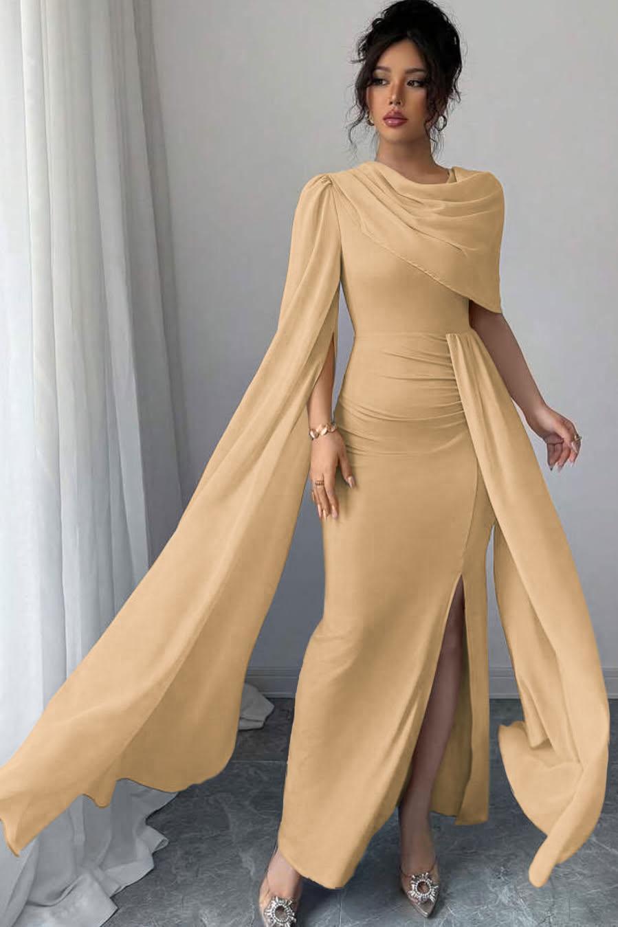 Blue Mermaid Prom Dress Cap Sleeve Crew Neck Satin Formal Dress