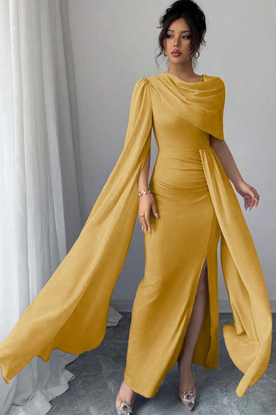 Blue Mermaid Prom Dress Cap Sleeve Crew Neck Satin Formal Dress