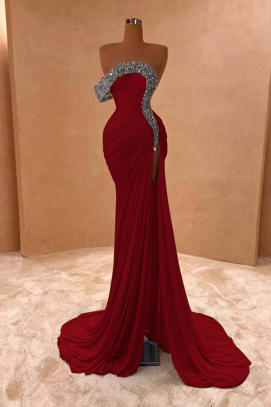 Blue Mermaid Prom Dress Cap Sleeve One Shoulder Formal Dress With Beadings and Rhinestones
