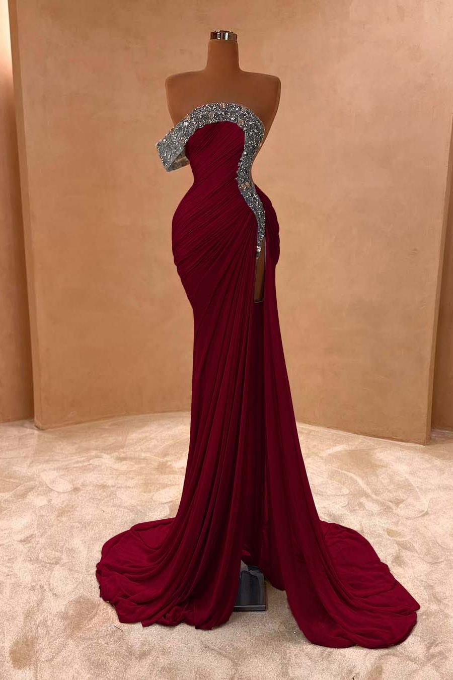 Blue Mermaid Prom Dress Cap Sleeve One Shoulder Formal Dress With Beadings and Rhinestones