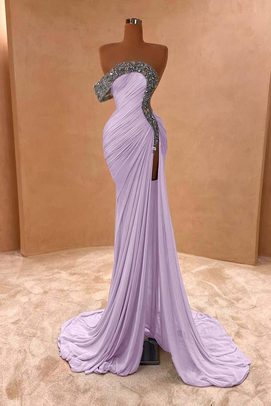 Blue Mermaid Prom Dress Cap Sleeve One Shoulder Formal Dress With Beadings and Rhinestones