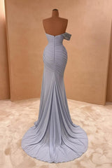 Blue Mermaid Prom Dress Cap Sleeve One Shoulder Formal Dress With Beadings and Rhinestones