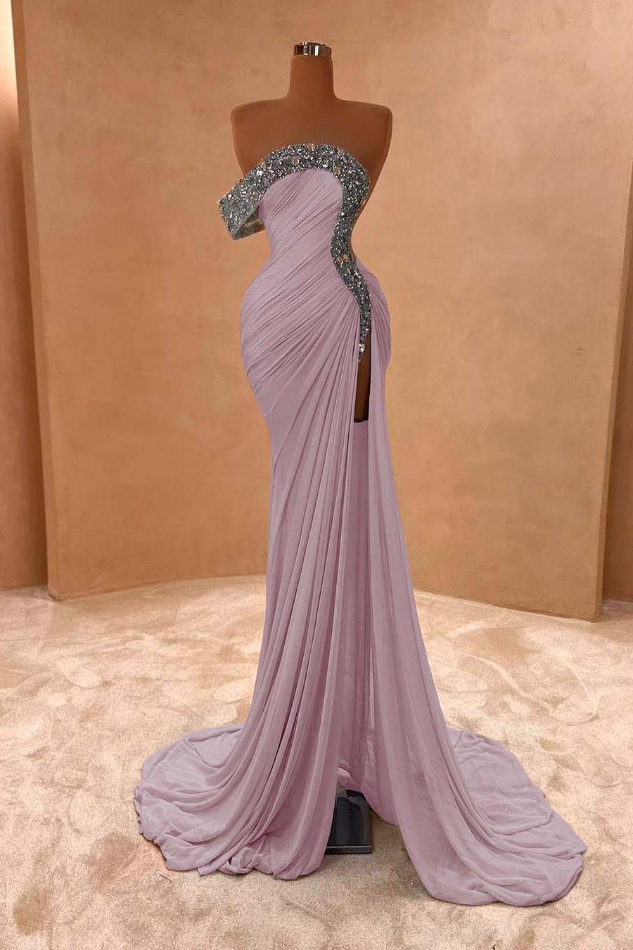Blue Mermaid Prom Dress Cap Sleeve One Shoulder Formal Dress With Beadings and Rhinestones