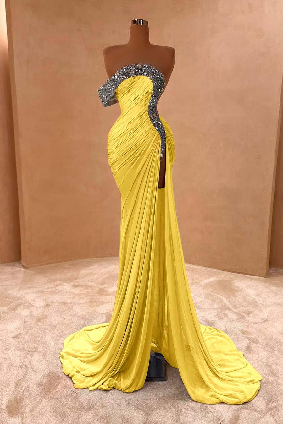 Blue Mermaid Prom Dress Cap Sleeve One Shoulder Formal Dress With Beadings and Rhinestones