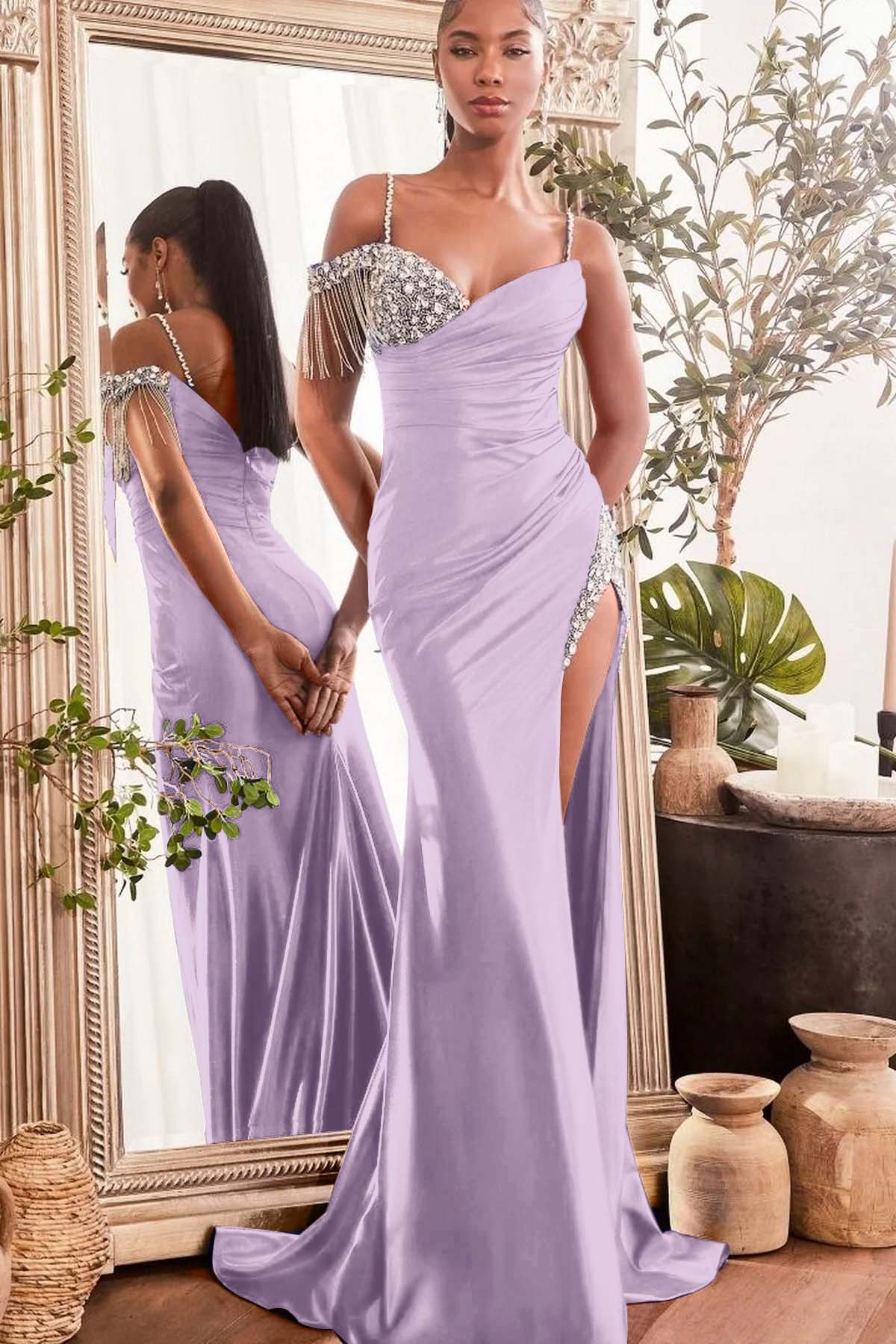 Blue Mermaid Prom Dress Cap Sleeve Spaghetti Straps Formal Dress With Beadings and Rhinestones