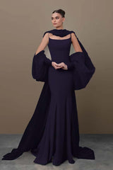 Blue Mermaid Prom Dress Long Sleeve Spaghetti Straps Satin Formal Dress With Sequins