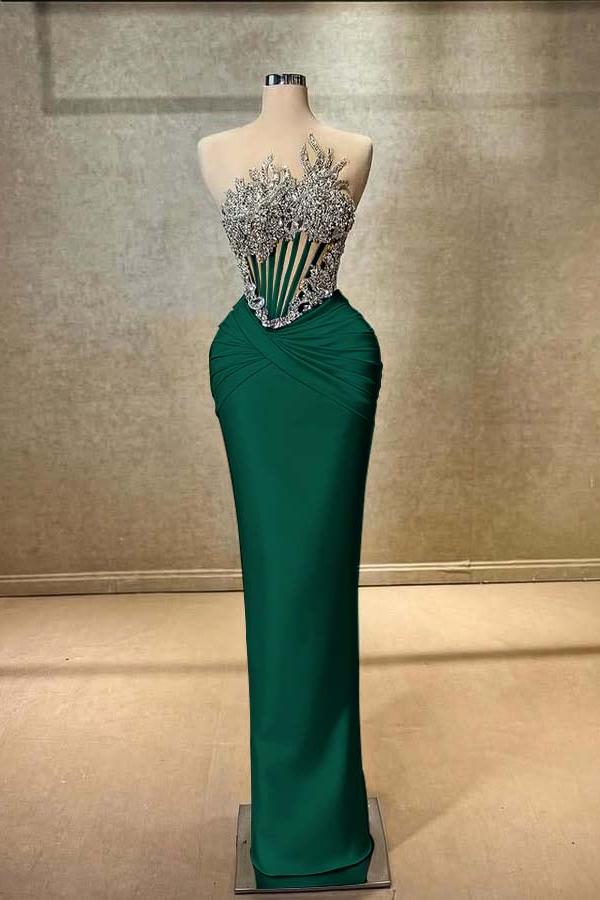 Blue Mermaid Prom Dress Sleeveless Crew Neck Formal Dress With Beadings and Rhinestones