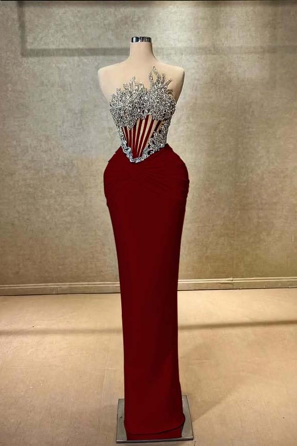 Blue Mermaid Prom Dress Sleeveless Crew Neck Formal Dress With Beadings and Rhinestones