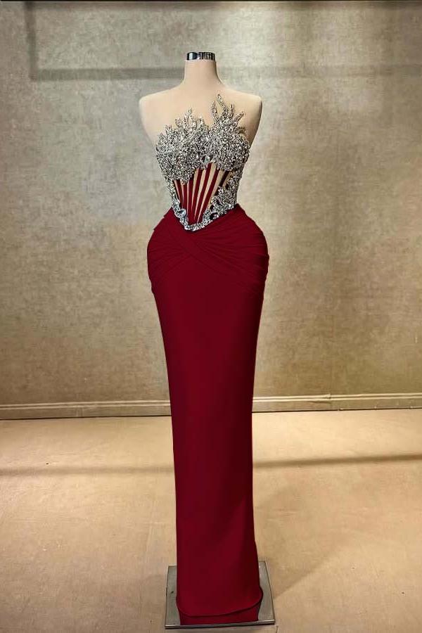 Blue Mermaid Prom Dress Sleeveless Crew Neck Formal Dress With Beadings and Rhinestones