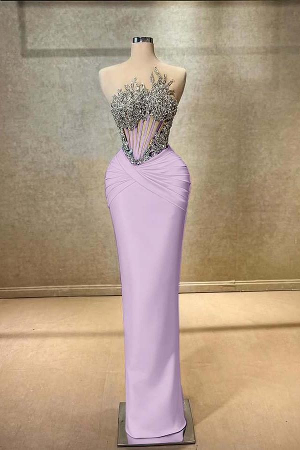 Blue Mermaid Prom Dress Sleeveless Crew Neck Formal Dress With Beadings and Rhinestones