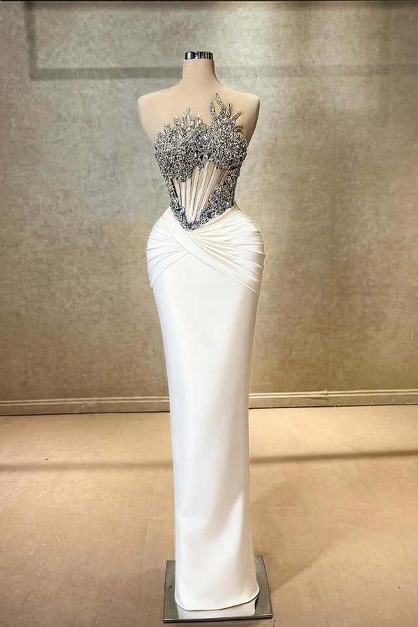 Blue Mermaid Prom Dress Sleeveless Crew Neck Formal Dress With Beadings and Rhinestones