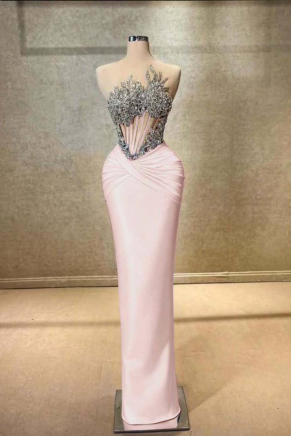 Blue Mermaid Prom Dress Sleeveless Crew Neck Formal Dress With Beadings and Rhinestones