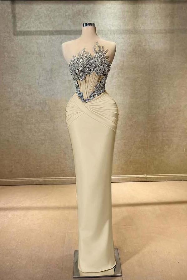 Blue Mermaid Prom Dress Sleeveless Crew Neck Formal Dress With Beadings and Rhinestones