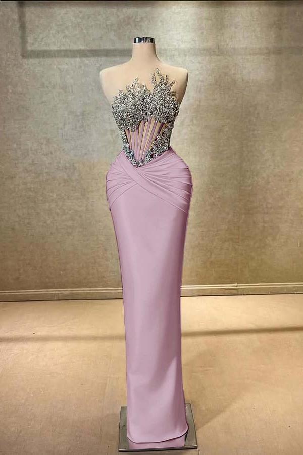 Blue Mermaid Prom Dress Sleeveless Crew Neck Formal Dress With Beadings and Rhinestones