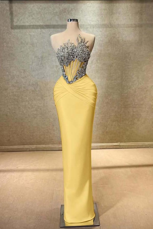Blue Mermaid Prom Dress Sleeveless Crew Neck Formal Dress With Beadings and Rhinestones