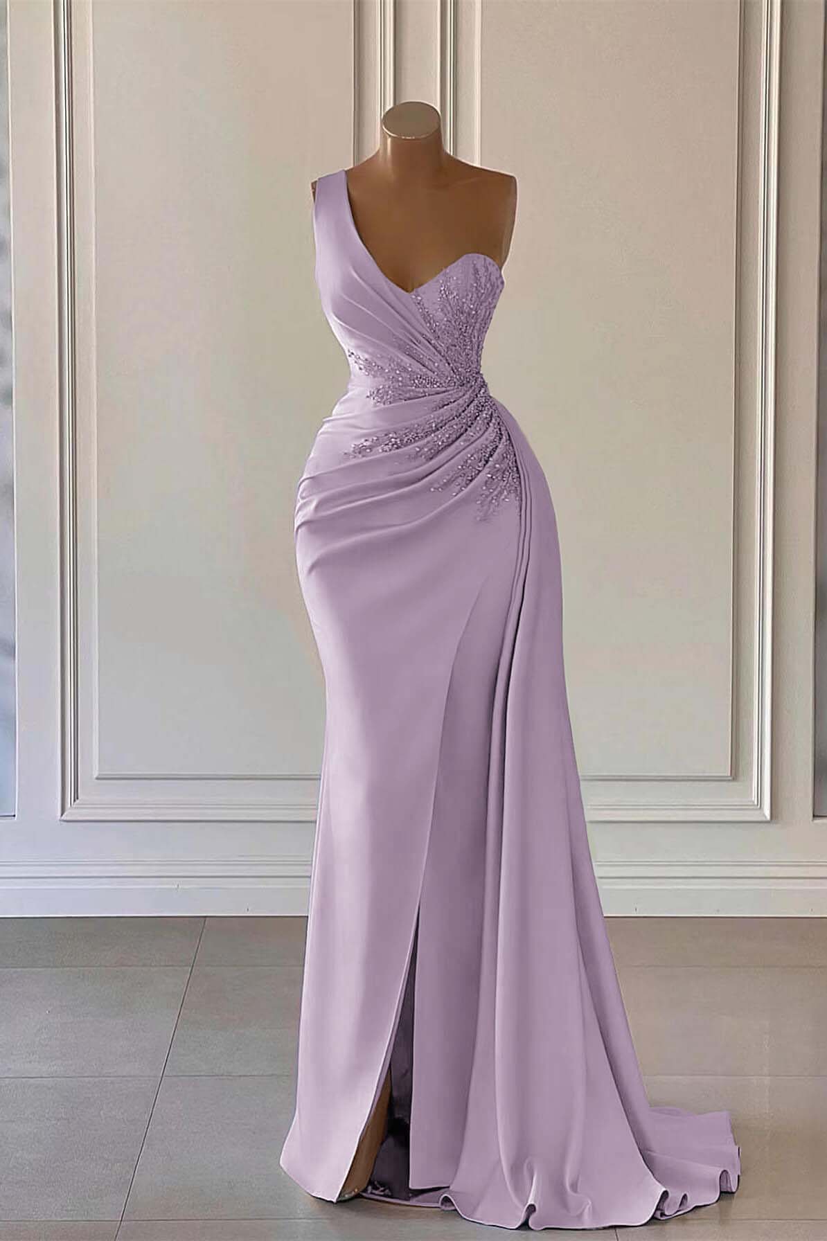 Blue Mermaid Prom Dress Sleeveless One Shoulder Formal Dress With Beadings