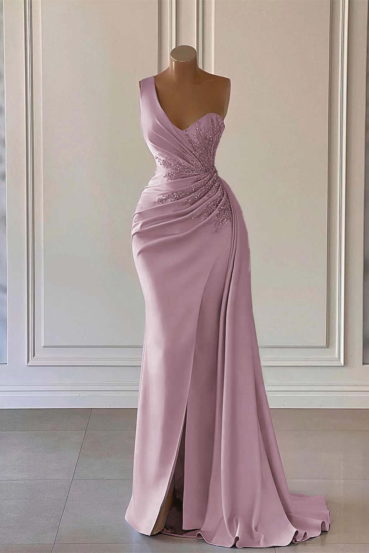 Blue Mermaid Prom Dress Sleeveless One Shoulder Formal Dress With Beadings