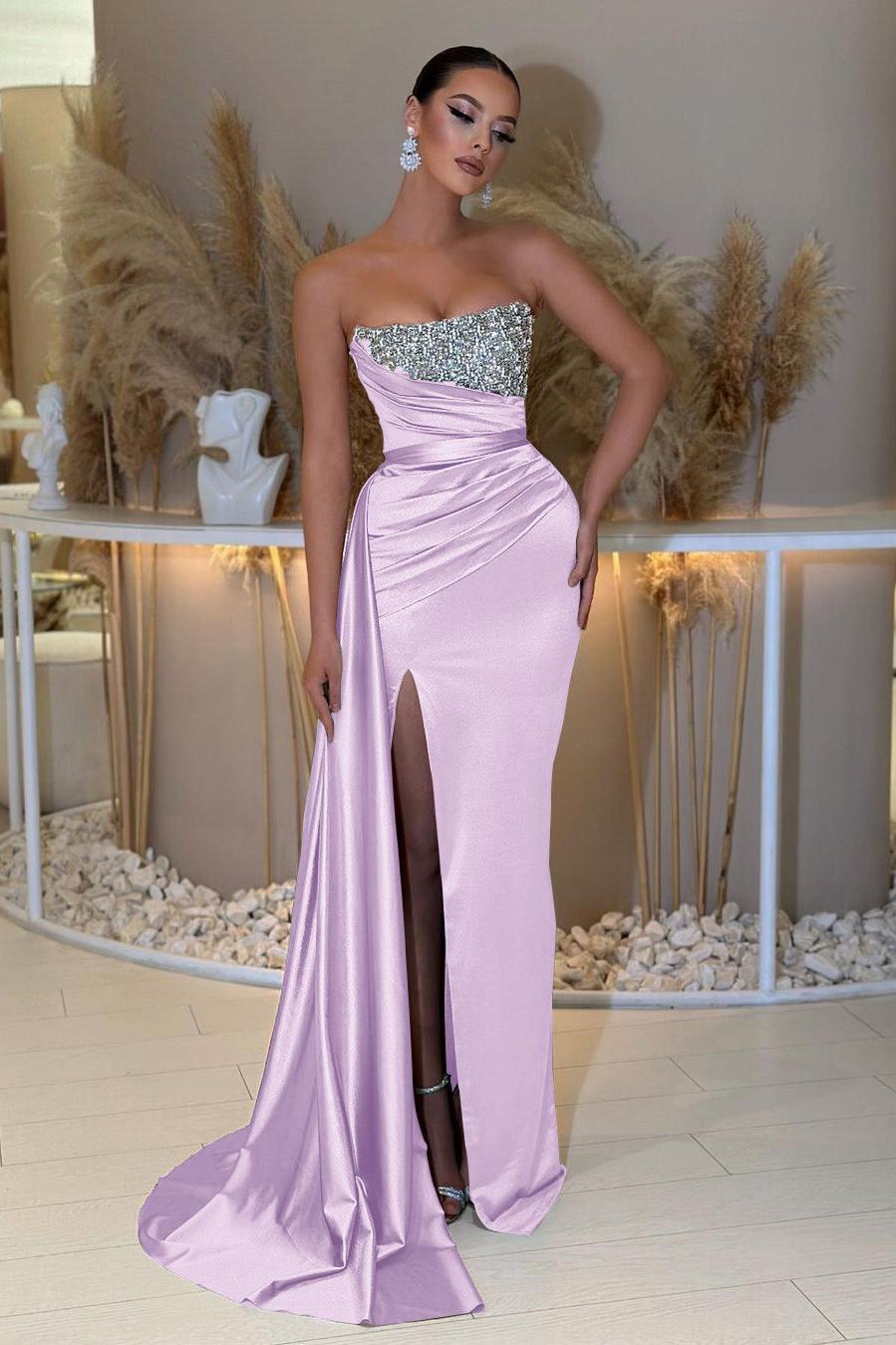 Blue Mermaid Prom Dress Sleeveless Strapless Formal Dress With Beadings