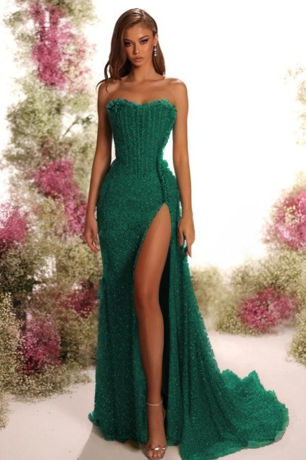 Blue Mermaid Prom Dress Sleeveless Strapless Formal Dress With Sequins