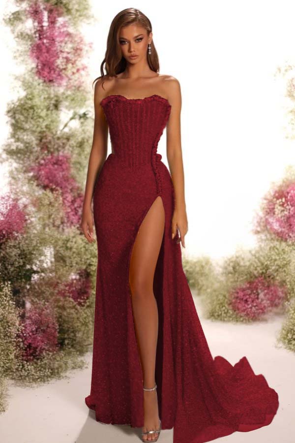 Blue Mermaid Prom Dress Sleeveless Strapless Formal Dress With Sequins