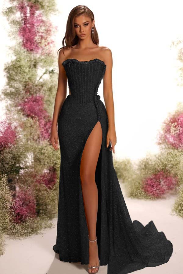 Blue Mermaid Prom Dress Sleeveless Strapless Formal Dress With Sequins