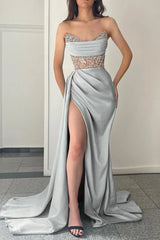 Blue Mermaid Prom Dress Sleeveless Sweetheart Formal Dress With Beadings and Rhinestones